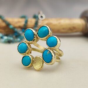 Turquoise ring. 14K solid yellow gold ring with Turquoise. Handmade ring.